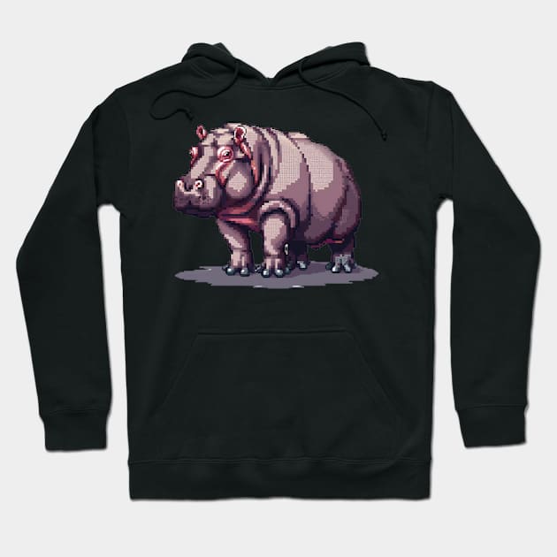 Pixel Hippopotamus Hoodie by Animal Sphere